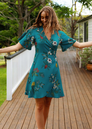 Wilder Wrap Dress Floral Lake